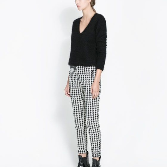 Zara Pants - Zara Basic Ankle Cuffed Trousers - Houndstooth